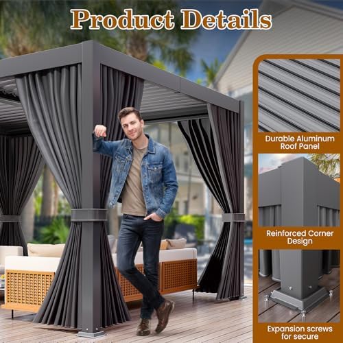 10' x 20' Louvered Pergola with Adjustable Roof & Drainage System, Weatherproof Outdoor Metal Gazebo with, alternate view 5