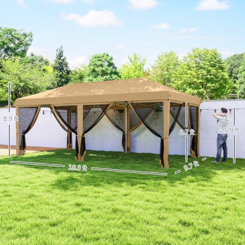 10' x 20' Pop Up Canopy Tent with Netting, Beige in Beige, alternate view 3