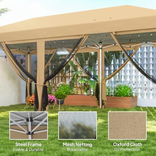 10' x 20' Pop Up Canopy Tent with Netting, Beige in Beige, alternate view 4