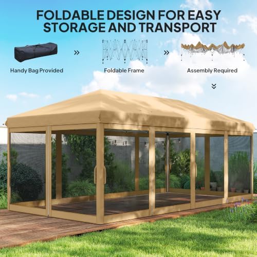 10' x 20' Pop Up Canopy Tent with Netting, Beige in Beige, alternate view 5