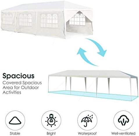 10' x 30' Outdoor Waterproof Gazebo Canopy w/ 6 Removable Sidewalls and 2 Doorways, Heavy Duty Large Tent, alternate view 4