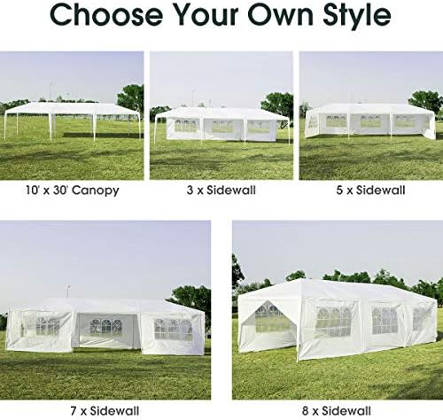 10' x 30' Outdoor Waterproof Gazebo Canopy w/ 6 Removable Sidewalls and 2 Doorways, Heavy Duty Large Tent, alternate view 6