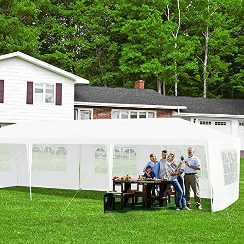 10' x 30' Party Tent, Portable Outdoor Tent with 5 Removable Sidewalls, and Connection Stakes, Ropes, Suitable