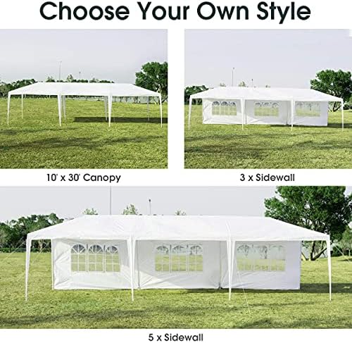 10' x 30' Party Tent, Portable Outdoor Tent with 5 Removable Sidewalls, and Connection Stakes, Ropes, Suitable, alternate