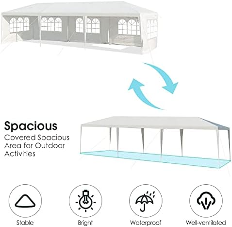10' x 30' Party Tent, Portable Outdoor Tent with 5 Removable Sidewalls, and Connection Stakes, Ropes, Suitable, alternate