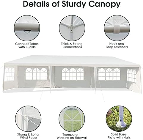 10' x 30' Party Tent, Portable Outdoor Tent with 5 Removable Sidewalls, and Connection Stakes, Ropes, Suitable, alternate