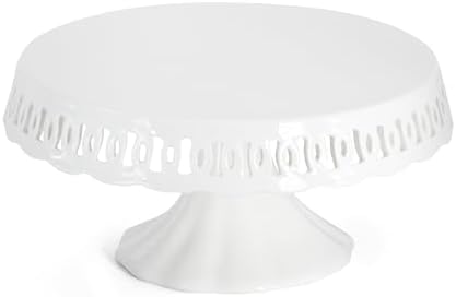 10" x 5.1" White Round Ceramic Cake Stand, Elegant Lace Cake Platter, Dessert Candy Fruit Cupcake Pie Stand, for