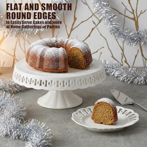 10" x 5.1" White Round Ceramic Cake Stand, Elegant Lace Cake Platter, Dessert Candy Fruit Cupcake Pie Stand, for, alternate