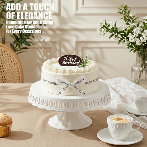 10" x 5.1" White Round Ceramic Cake Stand, Elegant Lace Cake Platter, Dessert Candy Fruit Cupcake Pie Stand, for, alternate