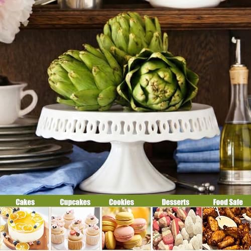10" x 5.1" White Round Ceramic Cake Stand, Elegant Lace Cake Platter, Dessert Candy Fruit Cupcake Pie Stand, for, alternate