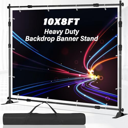 10 x 8 FT Banner Stand Kit, Adjustable Backdrop Stand for Parties, Heavy-Duty Photography Step and Repeat Stand