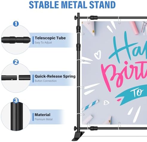 10 x 8 FT Banner Stand Kit, Adjustable Backdrop Stand for Parties, Heavy-Duty Photography Step and Repeat Stand, alternate