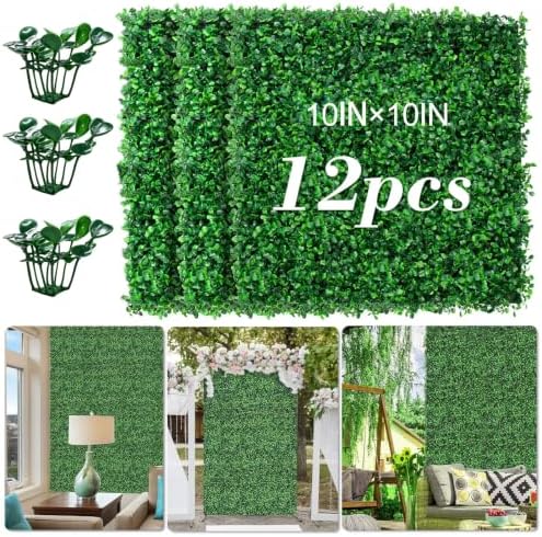10"x10" 12Pcs Artificial Grass Wall UV-Anti Boxwood for Outdoor