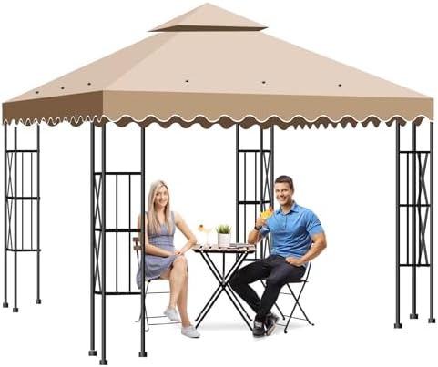 10'X10' Gazebo Canopy Top Replacement Double Tier Canopy Replacement Top Cover with Air Vent Grill Top Roof for