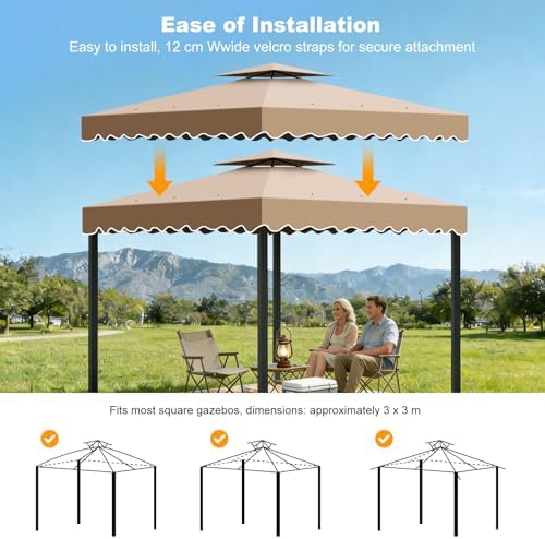10'X10' Gazebo Canopy Top Replacement Double Tier Canopy Replacement Top Cover with Air Vent Grill Top Roof for, alternate