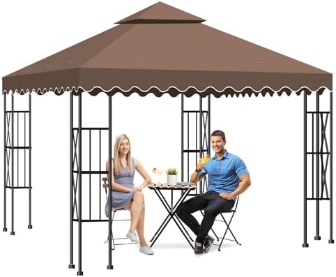 10'X10' Gazebo Canopy Top Replacement Double Tier Canopy Replacement Top Cover with Air Vent Grill Top Roof for