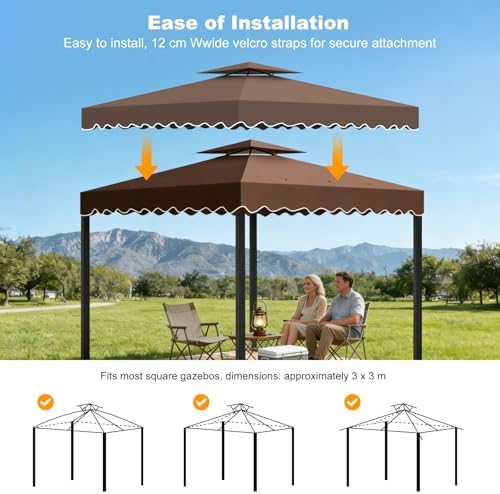 10'X10' Gazebo Canopy Top Replacement Double Tier Canopy Replacement Top Cover with Air Vent Grill Top Roof for, alternate