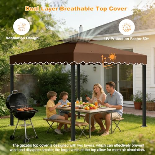 10'X10' Gazebo Canopy Top Replacement Double Tier Canopy Replacement Top Cover with Air Vent Grill Top Roof for, alternate