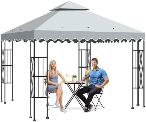 10'X10' Gazebo Canopy Top Replacement Double Tier Canopy Replacement Top Cover with Air Vent Grill Top Roof for