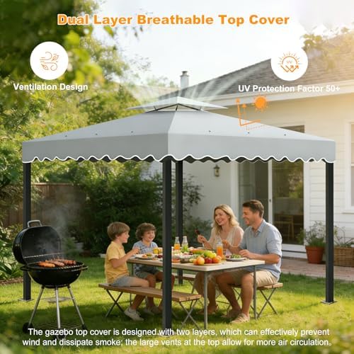 10'X10' Gazebo Canopy Top Replacement Double Tier Canopy Replacement Top Cover with Air Vent Grill Top Roof for, alternate