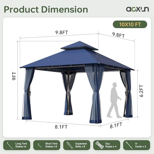 10'x10' Gazebo with Double Roof & Mosquito Netting, Blue in Blue, alternate view 2