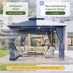 10'x10' Gazebo with Double Roof & Mosquito Netting, Blue in Blue, alternate view 3