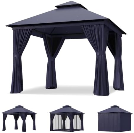 10'x10' Outdoor Gazebo with Curtain & Mosquito Netting, Blue in Blue