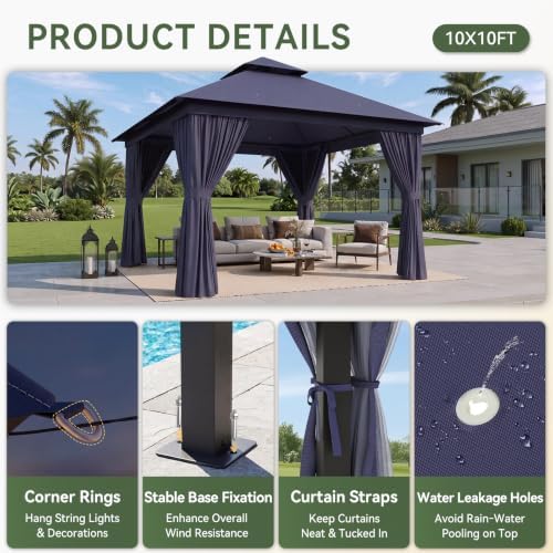 10'x10' Outdoor Gazebo with Curtain & Mosquito Netting, Blue in Blue, alternate view 4