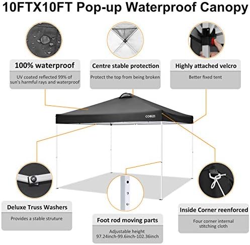 10'x10' Pop Up Canopy Tent Straight Leg Commercial Instant Canopy Pop Up Canopy with Sidewalls Outdoor Sun Shade, alternate