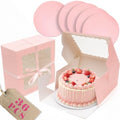 10"x10"x5" Cake Box, 36 Sets Pink Cake Box with Window & 36 Sets 10" Pink Cake Round Boards, for Cake, Treat