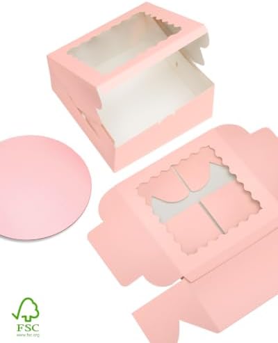 10"x10"x5" Cake Box, 36 Sets Pink Cake Box with Window & 36 Sets 10" Pink Cake Round Boards, for Cake, Treat, alternate view