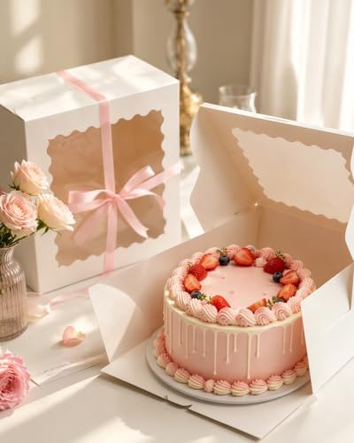 10"x10"x5" Cake Box, 36 Sets White Cake Box with Window & 36 Sets 10" White Cake Round Boards, for Cake, Treat, alternate