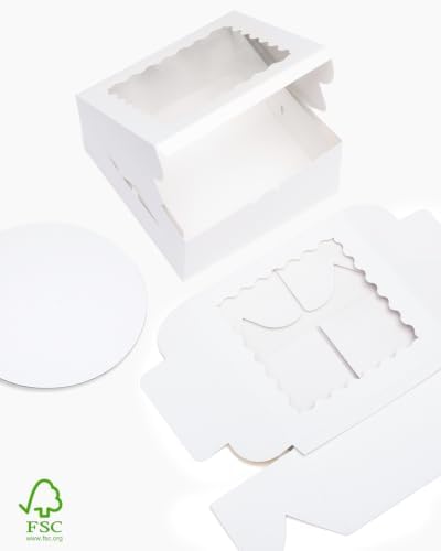 10"x10"x5" Cake Box, 36 Sets White Cake Box with Window & 36 Sets 10" White Cake Round Boards, for Cake, Treat, alternate