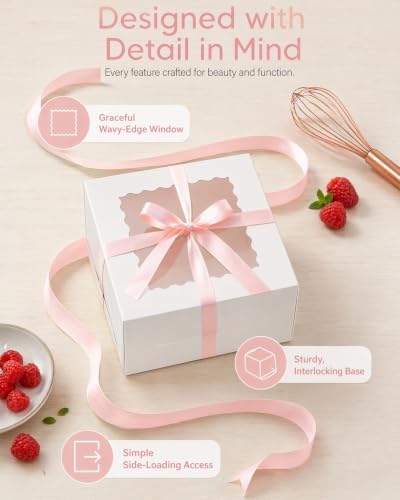 10"x10"x5" Cake Box, 36 Sets White Cake Box with Window & 36 Sets 10" White Cake Round Boards, for Cake, Treat, alternate