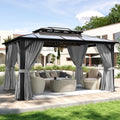 10'x14' Hardtop Gazebo with Polycarbonate Double Roof, Gray in Gray