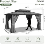 10'x14' Hardtop Gazebo with Polycarbonate Double Roof, Gray in Gray, alternate view 2