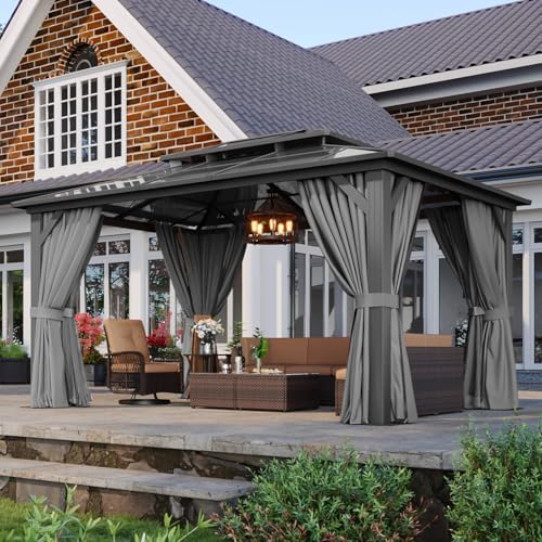 10'x14' Hardtop Gazebo with Polycarbonate Double Roof, Gray in Gray, alternate view 4
