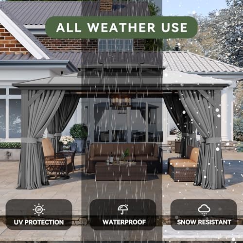 10'x14' Hardtop Gazebo with Polycarbonate Double Roof, Gray in Gray, alternate view 5