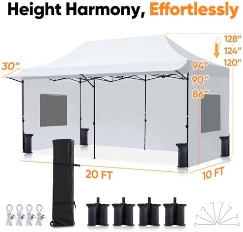 10'x20' Heavy Duty Pop up Canopy Tent with 3 Removable Sidewalls, alternate view 2
