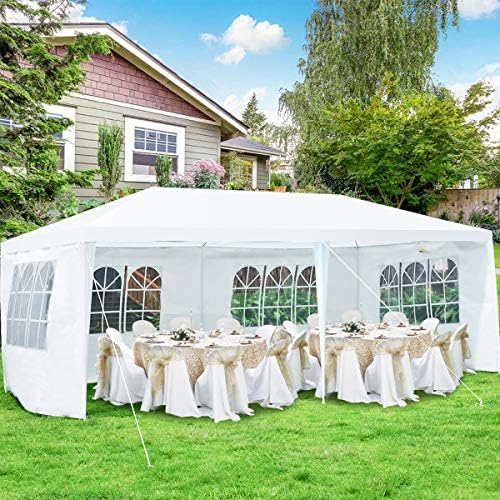 10'x20' Outdoor Canopy Tent, White Wedding Party Tent with 6 Removable Sidewalls & Carrying Bag, Heavy Duty