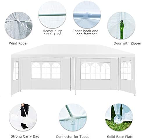 10'x20' Outdoor Canopy Tent, White Wedding Party Tent with 6 Removable Sidewalls & Carrying Bag, Heavy Duty, alternate view 7