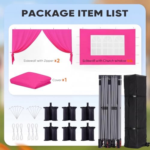 10'x20' Pop Up Canopy Tent with Sidewalls in Fuchsia, alternate view 7