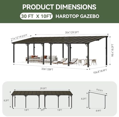 10’x30’ Gazebo with Aluminum Frame & Polycarbonate Panel, Black in Black, alternate view 2
