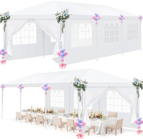 10'x30' Party Tent with Removable Sidewalls, Large Canopy Tent for Weddings, BBQ, Parties, Patio Camping Gazebo