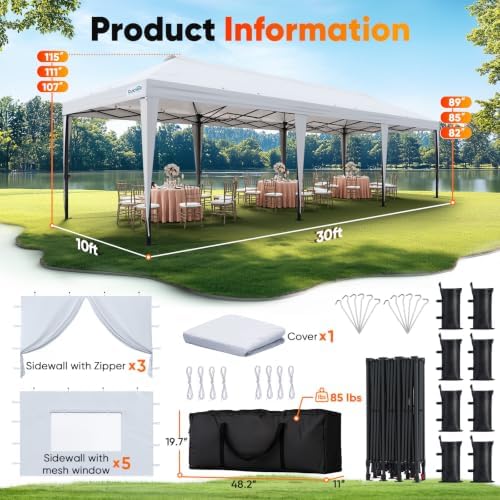 10'x30' Pop up Canopy with Sidewalls in White, alternate view 2