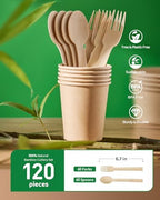 100% Bamboo Disposable Cutlery Set - 120 Mix (60 Forks,60 Spoons) in Natural Bamboo, alternate view 3