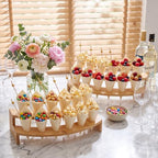 100 Charcuterie Cones with 2 Cone Holders & Toothpicks, Fan Shape in natural wood tone, alternate view 2