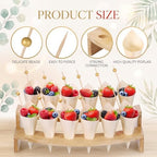 100 Charcuterie Cones with 2 Cone Holders & Toothpicks, Fan Shape in natural wood tone, alternate view 4