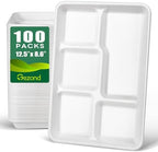 100% Compostable 5 Compartment Plates Disposable 12.5 Inch 100 Pack in 12.5 in compartment plates 100 count in