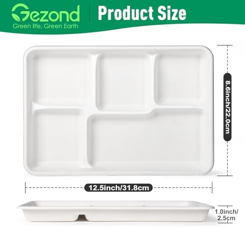 100% Compostable 5 Compartment Plates Disposable 12.5 Inch 100 Pack in 12.5 in compartment plates 100 count in, alternate